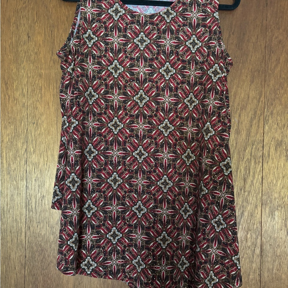 Rafaella Red, Gold, and Black Paisley open shoulder blouse